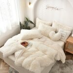 Housse de couette  poils longs en peluche 160 * 200cm ultra douce en velours cristal housse de couette ...