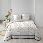 Housse de couette r�versible raoni 240x220 cm + 2 taies 63x63 - 100% coton 57 fils beige / blanc / or ...