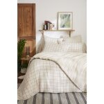 Housse de couette r�versible 240 x 220 cm ga�a match gaze de coton pampa beige carreaux - boutons bois ...