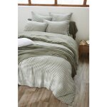 Housse de couette r�versible 240 x 220 cm vickie romarin - gaze de coton vert sauge vichy & uni