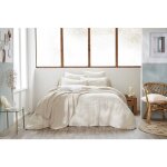 Housse de couette r�versible 240 x 220 cm vickie pampa ? gaze de coton vichy cr�me / beige boutons bois ...
