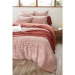 Housse de couette r�versible vickie terracotta 260 x 240 cm en gaze de coton - vichy / uni boutons bois ...