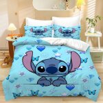 Housse de couette stitch 220x240 3d imprim en microfibre parure de lit stitch 3 pices stitch avec 2 ...