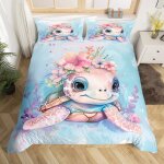 Housse de couette tortue de mer 140x200cm pour enfant parure de lit th�me oc�anique sous - marin - set ...