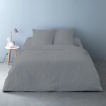 Housses de couette unies rayées + 2 taies pur satin de coton 240x260 cm gris souris Housses de couette unies rayées + 2 taies pur satin de coton 240x260 cm gris souris