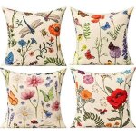 Housse de coussin 4 pi�ces 45 x 45 cm fleur papillon libellule housse de coussin d�corative en lin pour ...