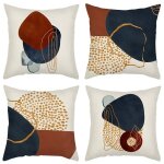 Housse de coussin - non spcifi - 45x45 cm - lot de 4 - motif gomtrique - tissu en lin naturel