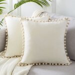 Housse coussin 45x45 pompons dcoratif en velours doux taie doreillerlot de 2 dcoration pour coussin ...