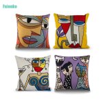 Housses de coussin - 45 x 45 cm - coton et lin - lot de 4 housses d�coratives en peluche � motif abstrait ...