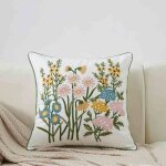 Housse de coussin brod�e avec motif chrysanth�me jaune 45 x 45 cm - motif fleurs roses - housse de coussin ...