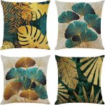 Housse coussin d�corative 50x50 cm lot de 4 bleu sarcelle / or pour salon ou ext�rieur label