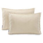 Housse de coussin d�corative - meadore - beige - 50 x 70 cm - motif pliss� pompons