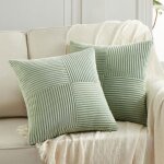 Housse de coussin - largeight - 45x45 cm - velours c�tel� - vert sauge - motif ray�