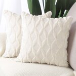 Housses de coussin luxe style lot de 2 doux peluche laine courte velours pour canap chambre beige 45x45 ...
