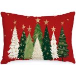 Housse de coussin de no�l 12 x 20 pouces aquarelle sapin de no�l �toiles d�coration vacances ferme hiver?rouge ...