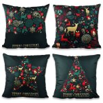 Housse de coussin de no�l lot de 4 housses de coussin de no�l carr�es de 18 x 18 pouces avec fermeture ...