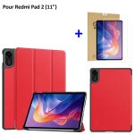 Housse �tui - ztaoopou - redmi pad 2 - rouge - pu cuir - antichoc antid�rapant film tremp� 2 pi�ces