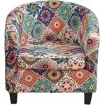 Housse de fauteuil club 2 pièces extensible imprimée ronde amovible avec élastique en bas pour le salon ... Housse de fauteuil club 2 pièces extensible imprimée ronde amovible avec élastique en bas pour le salon ...