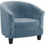 Housse de fauteuil club - pzcc - ensemble de 2 pi�ces - velours bleu gris - extensible - design contemporain ...