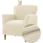 Housse de fauteuil extensible 1 place jacquard housse de fauteuil club lavable protecteur de fauteuilbeige ...