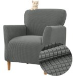 Housse de fauteuil extensible 1 place jacquard housse de fauteuil club lavable protecteur de fauteuilgris ...