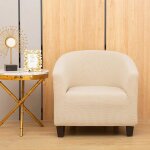 Housse de fauteuil extensible en jacquard cr�me avec accoudoirs compatible chaise de club ou fauteuil ...