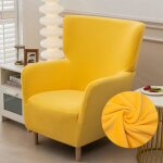 Housse fauteuil � oreilles 1 pi�ce jaune velours doux amovible lavable label