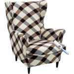 Housse de fauteuil  oreilles extensible 2 pices couverture de fauteuil avec housse de coussin en t ...