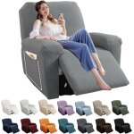 Housse de fauteuil relax extensible jacquard  carreaux gris clair