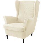 Housse de meuble - xvx - housse canap� extensible - jacquard �lasthanne - blanc cass� - fauteuil � oreilles ...