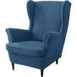 Housse de meuble - xvx - housse canap� extensible - jacquard �lasthanne - bleu fonc� - fauteuil � oreilles ...