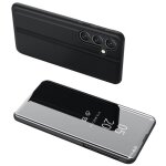 Housse pour samsung galaxy a16 5g - etui coque portefeuille clear view miroir + verre trempe - noir