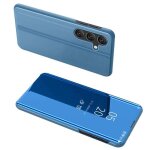 Housse pour samsung galaxy s24 fe 5g - etui coque portefeuille clear view miroir + film ecran - bleu