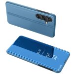 Housse pour samsung galaxy s24 fe 5g - etui coque portefeuille clear view miroir + verre trempe - bleu ...