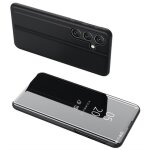 Housse pour samsung galaxy s24 fe 5g - etui coque portefeuille clear view miroir + verre trempe - noir ...