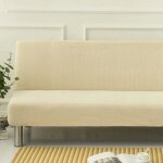 Housse sans accoudoirs couleur unie 2 - 3 places extensible r�sistante taches beige 160 - 190 cm