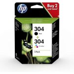 Hp 304 pack de 2 cartouches dencre noire et trois couleurs authentiques (3jb05ae) pour deskjet 2620 / ...