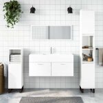 Hsf armoire de bain - meuble rangement pour bain / armoire wc - avec miroir blanc brillant bois dingnierie ...