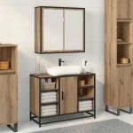 Hsf� armoire miroir de salle de bain - meuble rangement pour bain / armoire wc - ch�ne artisanal 65x20x60 ...