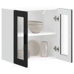 Hsfarmoire murale de cuisine avec porte en verre porto noir - colonne cuisine / armoire cuisine / meuble ...