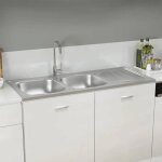 Hsf��vier de cuisine � - 2 bacs - r�sistance � la chaleur jusqu� 280 � c - �vier argent� 1200x600x155 ...