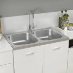 Hsf��vier de cuisine � - 2 bacs - r�sistance � la chaleur jusqu� 280 � c - lavabo argent� 800x500x155 ...