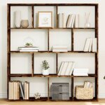 Hsf®meuble de séjour contemporain - bibliothèque meuble de rangement - chêne fumé 132x29x1415cm - bois ... Hsf®meuble de séjour contemporain - bibliothèque meuble de rangement - chêne fumé 132x29x1415cm - bois ...