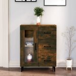 Hsf�meuble de s�jour contemporain - buffet - ch�ne fum� - 695x34x90cm - bois ding�nierie ckd14533