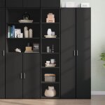 Hsf�meuble de s�jour contemporain - buffet haut noir 40x41x185cm - bois ding�nierie ckd40546