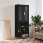 Hsf�meuble de s�jour contemporain - buffet haut noir 695x34x180cm - bois ding�nierie ckd66944