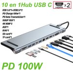 Hub usb c?12 en 1?adaptateur usb - c vers deux hdmi 4k et vga port pd 100w usb 3. 0 - rj45 - lecture ...
