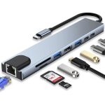 Hub usb c adaptateur usb c 8 en 1 avec hdmi 4k pd 100 w port usb c usb 3. 0 ethernet rj45 lecteur de ...