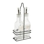 Huilier et vinaigrier en verre avec support