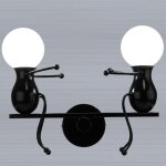 Humano�de cr�atif 2 t�tes noir fer applique murale moderne simple lampe de mur art d�co chambre max 60w ...